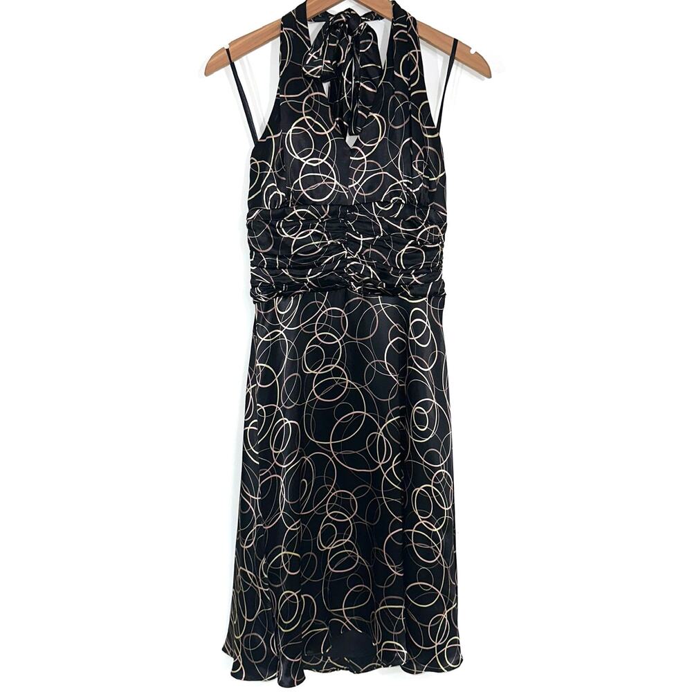 NWT Harold’s 90s Y2K Deadstock Circle Pattern Satin Cocktail Halter Dress Size 8